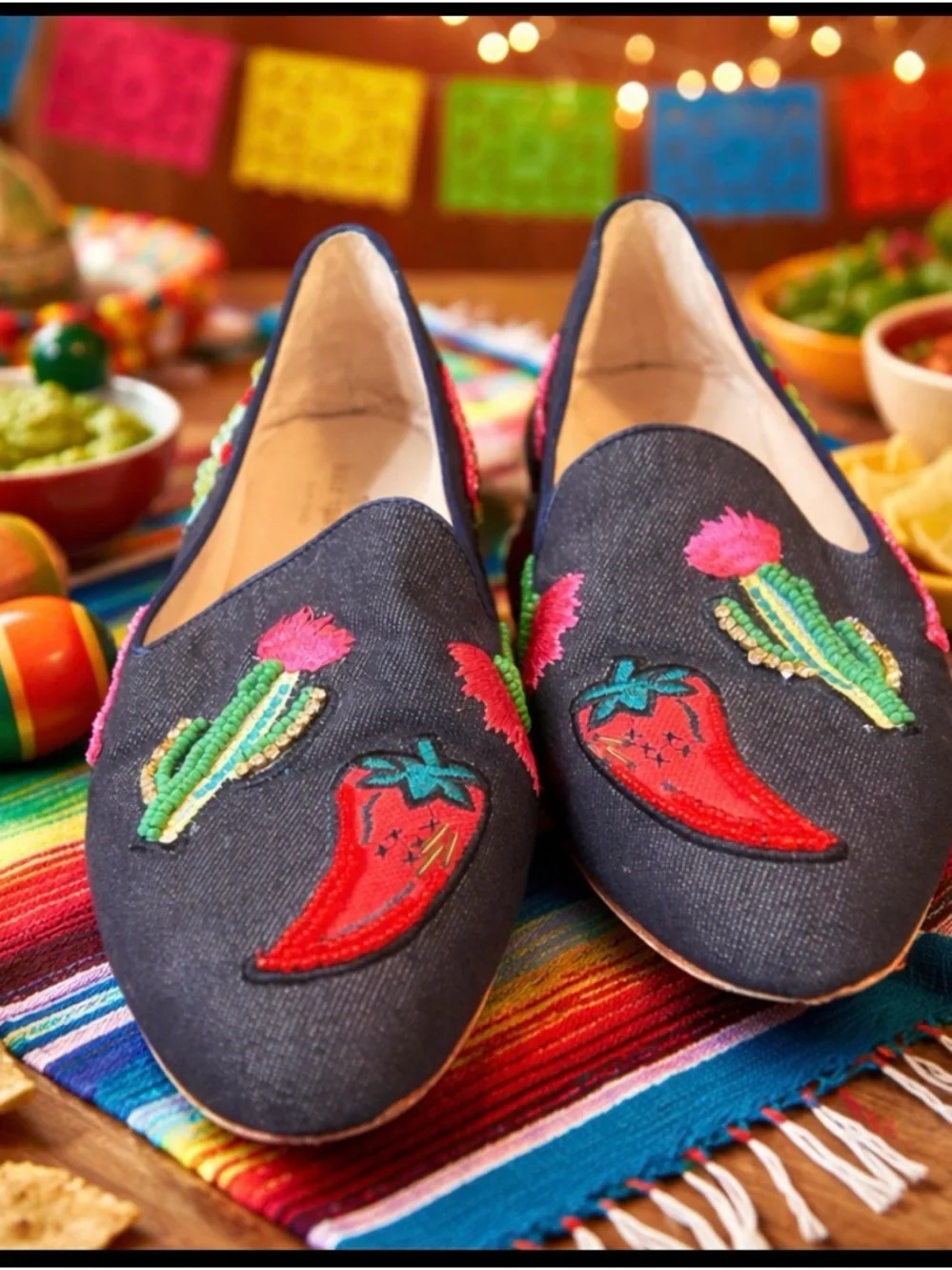 KATE SPADE SAVILLE DENIM & LEATHER EMBELLISHED LOAFER FLAT SHOES size 10